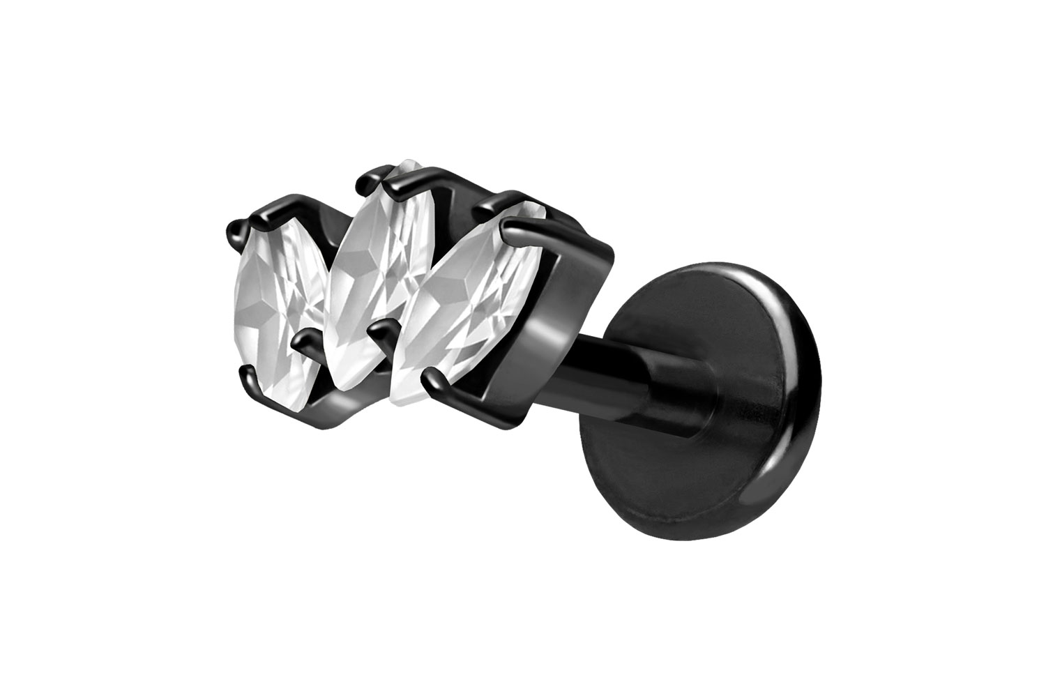 Titan Labret Piercing mit Push Fit 3 KRISTALLTROPFEN